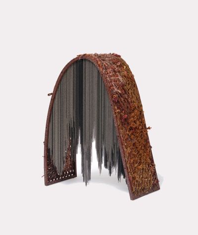 Suki Seokyeong Kang, Mountain—autumn #23-01 (2023). Painted steel, thread, chain, wheels, approx. 104 x 84 x 41 cm.