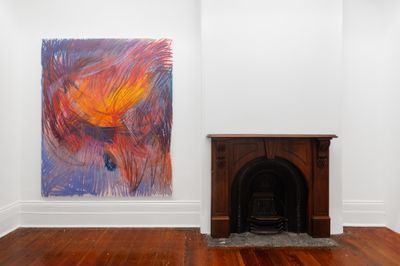 Gene A'Hern, Sky Drawing 21 (2024). Pastel on canvas. 198 x 164 cm. Exhibition view: The storm that grew us, Cassandra Bird, Sydney (19 April–18 May 2024).
