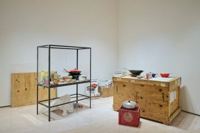Rirkrit Tiravanija, untitled 1990 (pad thai) (1990). Mixed media. Collection Hartwig Art Foundation. Promised gift to the National Collection of the Netherlands (Rijkscollectie). Exhibition view: Rirkrit Tiravanija: A LOT OF PEOPLE, MoMA PS1, New York (12 October 2023–4 March 2024).