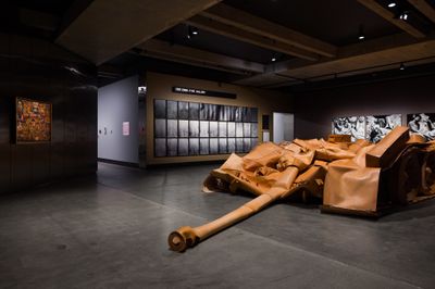 Foreground: He Xiangyu, Tank Project (2011–13). Exhibition view: Namedropping, Mona, Hobart (15 June 2024–21 April 2025).