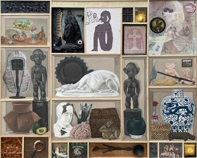 Kawayan de Guia, Cabinet of Unearthly Delights (2024). Mixed media. 162.5 x 198 cm.