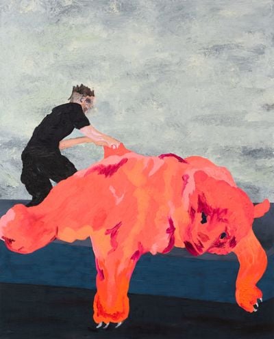 Florian Krewer, reviving the bear (2022). Oil on linen. 260.5 x 210 cm. © Florian Krewer.