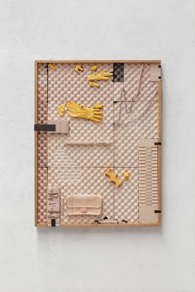 Li Tao, Gloves Chanel Washboard (2020) from 'Pengzhou Bubbles' (2020). High-strength plaster, iron, wood, and found objects. 125 x 95 x 12 cm.