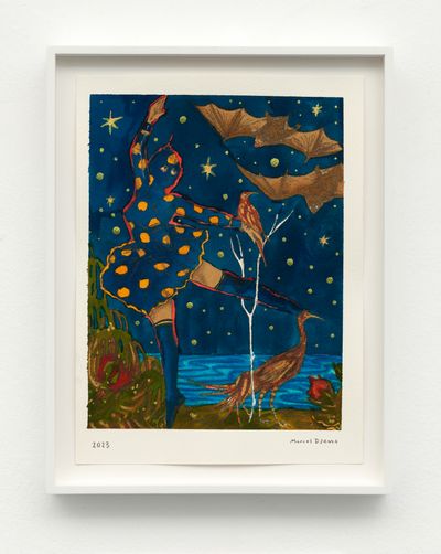 Marcel Dzama, Dance Me Here In The Night (2023). Gouache, watercolour, ink, and graphite on paper. 31 x 23 cm (unframed).