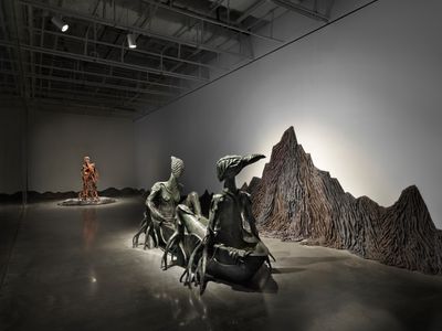 Left to right: Wangechi Mutu, For Whom the Bell Tolls (2019); In Two Canoe (2022). Exhibition view: Intertwined, New Museum, New York (2 March–4 June 2023).