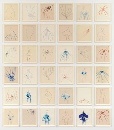 Louise Bourgeois, The Fragile (2007). Archival dyes on fabric with additional hand painting.