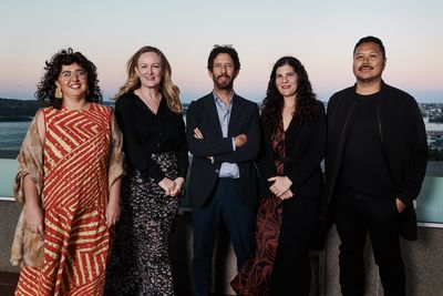 From left: Hannah Donnelly, Producer, First Nations Programs, Information + Cultural Exchange (I.C.E.), Anna Davis, Curator, Museum of Contemporary Art Australia, José Roca, Artistic Director, 23rd Biennale of Sydney, Talia Linz, Curator, Artspace and Paschal Daantos Berry, Head of Learning and Participation, Art Gallery of New South Wales. Photograph: Joshua Morris.