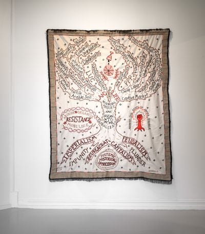 Cian Dayrit, Tree of Life in the state of decay and rebirth (2019), installation view at MOMENTUM 11. Embroidery on textile. Photo: Eivind Lauritzen.