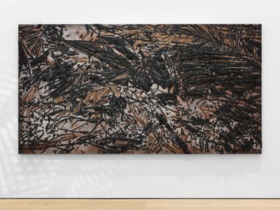 Teresita Fernandez, Black Beach (Unpolished Diamond) 3 (2020). Solid charcoal, wood, and mixed media on aluminum panel. 182.9 x 342.9 x 5.7 cm.