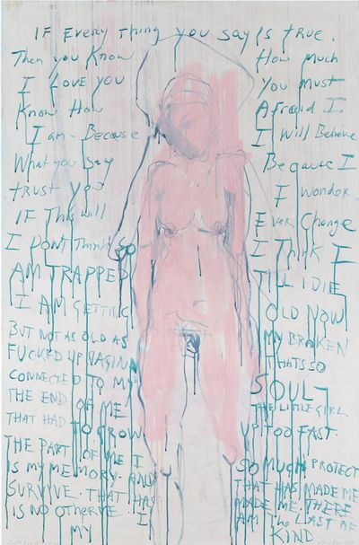 Tracey Emin, Thoughts to a lover ... I am The Last of my Kind (2019). Acrylic on canvas. 182.3 x 120cm.