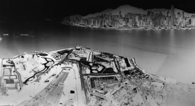 Shi Guorui, To see Hong Kong Island from Kowloon 15-16 July 2016 (SGRHK18) (2016). Unique Camera Obscura, Silver Gelatin Print. 127 x 229 cm.