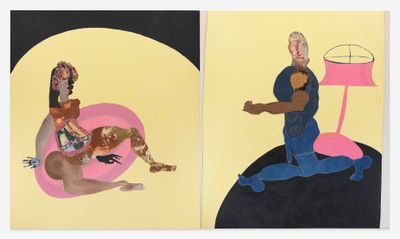 Tschabalala Self, Carpet Fabric (2020). Pigment, paper, acrylic and painted canvas on canvas. 7 x 6 feet (each).