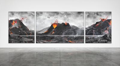 Michael Najjar, eruption (2021). Hybrid photography. 132 x 422 cm.