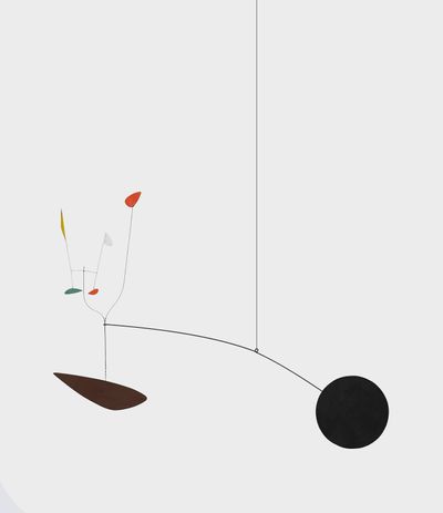 Alexander Calder, Black Disc with Flags (c. 1939). Sheet metal, wire, and paint. 182.9 x 235 x 61 cm. © Calder Foundation, New York / Artists Rights Society (ARS), New York.