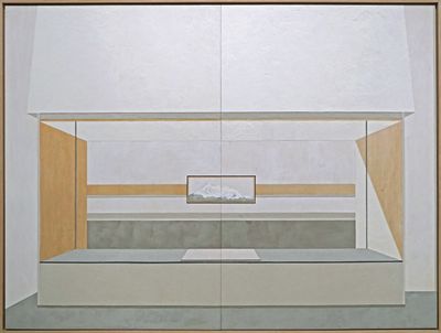Kayleigh Goh, To Expand the Horizon in a Confined Room (2022). Cement, cement strengthener, acrylic paint, gesso on wood. 150 x 200 x 1.5 cm.