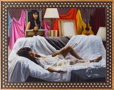 Wawi Navarroza, The Heart Is A Lonely Hunter/The Self-Portraitist (After Alcuáz, Self-Portrait) (2019). Archival pigment print on Hahnemühle, cold-mounted on acid-free aluminium, with artistʼs exhibition frame i.e. wrapped fabric on double wood frame custom-tinted to WN skin tone. 101.6 x 135.4 cm.
