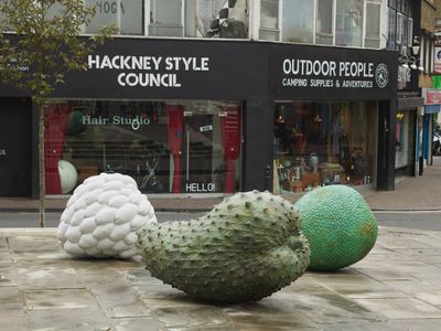 Veronica Ryan OBE, Custard Apple (Annonaceae), Breadfruit (Moraceae), and Soursop (Annonaceae) (2021). Commissioned by Hackney Council; curated and produced by Create London. Photo: Andy Keate.