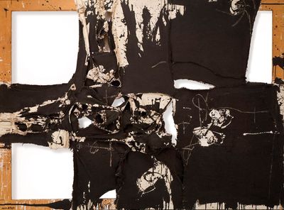 Manolo Millares, Cuadro 96 (1960). Mixed media on burlap. 149.8 x 200.5cm.