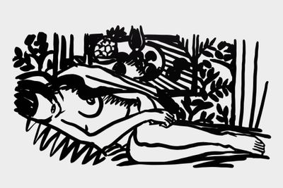 Tom Wesselmann, Monica Sleeping with Matisse (1988). Enamel on cut-out steel. 118.1 x 218.4 cm. ©