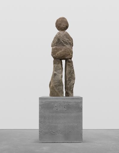 Ugo Rondinone, the real (2021). Bluestone, stainless steel, and concrete. Sculpture 122 x 30.5 x 40.5 cm. Pedestal 63.5 x 61 x 61 cm. © Ugo Rondinone.
