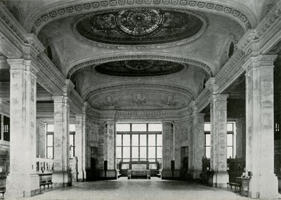 The interior of the Emigrant Industrial Savings Bank in 1913.
