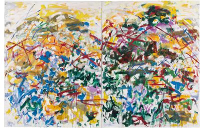 Joan Mitchell, South (1982). Oil on canvas. Diptych: 102 3/8 inches x 13 feet 1 1/2 inches, Fondation Louis Vuitton, Paris 2023. Part of the exhibition Monet/Mitchell: Painting the French Landscape at Saint Louis Art Museum, 24 March to 25 June, 2023. © Estate of Joan Mitchell.