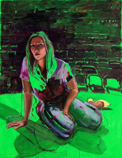 Laura Jones, Claudia (the GOAT) (2023). Oil and acrylic on canvas. 198.2 x 152.6 cm.