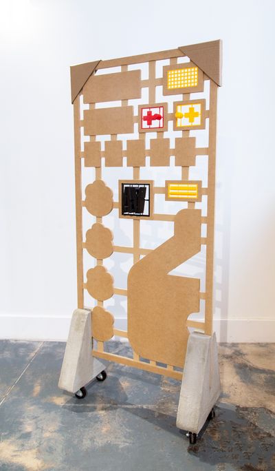 Huidi Xiang, Playbour Objects_model kit card_elephant slide (2022). CNC and hand-routed MDF, 3D printed PLA, foam, cement, caster wheels. 24 x 60 x 8 inches.