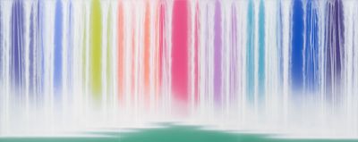 Hiroshi Senju, Waterfall on Colors (2022). Pigments on Japanese mulberry paper mounted on board. 194 x 486cm. Image