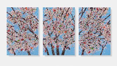 Damien Hirst, Spring Blossoms Blooming (2019). Triptych, each panel: 108 x 72 inches (274.3 x 182.8 cm). Photographed by Prudence Cuming Associates Ltd.