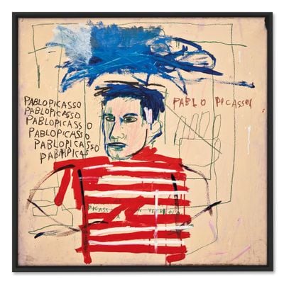 Jean-Michel Basquiat, Untitled (Pablo Picasso) (1984). Acrylic and oilstick on metal. 90.5 x 90.5cm.