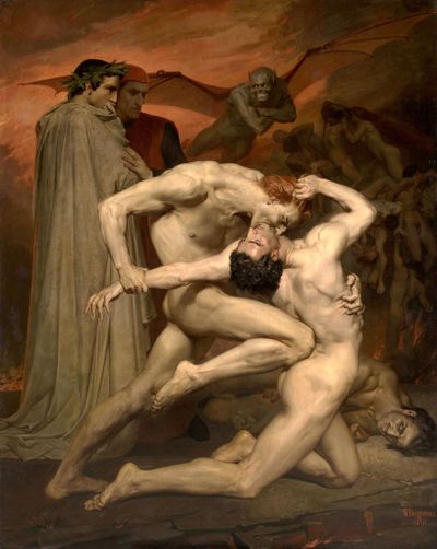 William-Adolphe Bouguereau, Dante and Virgil in Hell (1850). Oil on canvas. 281 x 225 cm. Collection of Musée d’Orsay, Paris.