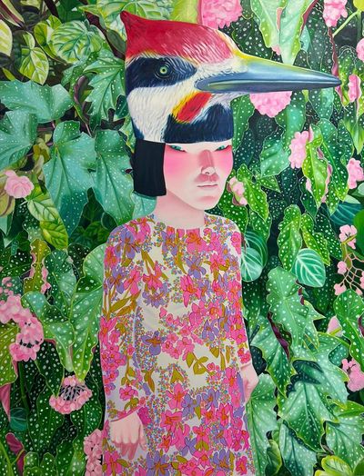 Lee So Yeun, Bird Mask (2023). Oil on canvas. 130 x 97 cm.