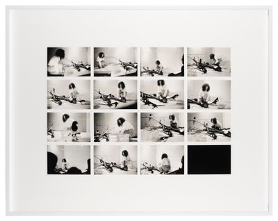 Rose Finn-Kelcey, One for Sorrow, Two for Joy, Performance Sequence (1976/2012). Archival silver gelatin prints mounted on paper. 68 x 87 cm.