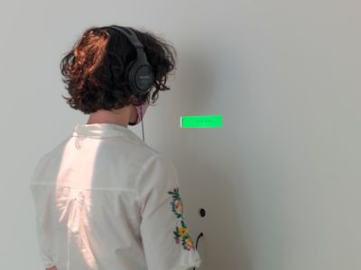 Shilpa Gupta, Speaking Wall (2009–2010). Interactive sensor-based sound installation, LCD screen, bricks, headphones. 300 x 300 x 300 cm. 8 min loop.