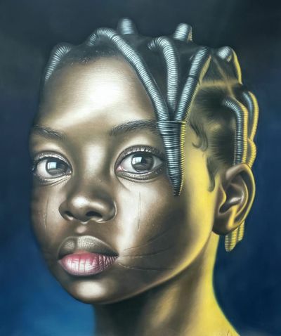 Babajide Olatunji, Tribal Marks Series III #85 (2022). Pastel and acrylic on canvas. 165 x 143 cm.