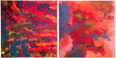 Sharon Stone, Protection, Peace, and Power (2023). Acrylic on canvas, diptych. 121 x 243 cm.
