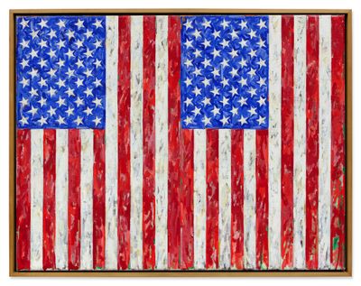 Jasper Johns, Flags (1986). Oil and encaustic wax on canvas, 65 x 84.1 cm.