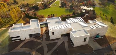 Aerial view of the new Palmer Museum of Art. Photo: Erik Sohn.