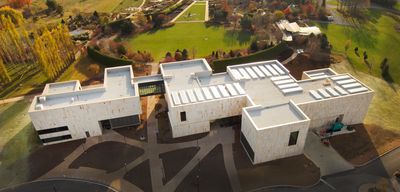 Aerial view of the new Palmer Museum of Art.