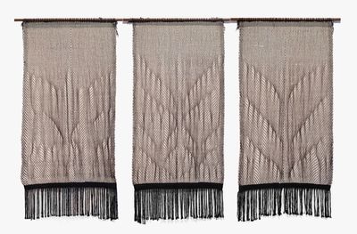 Monika Correa, Banyan Trees (2023). Warp - dyed black cotton yarn, weft - unbleached cotton yarn. 192 x 308.2 cm.