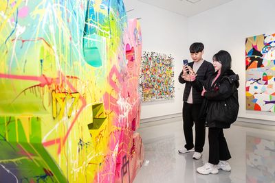 Installation view, GRAFFITI ALCHEMIST: Cyril Kongo's Journey of Knowledge and Chromatic Craft (14 March–1 June, 2024), at Museum Wave, Seoul.