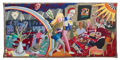 Grayson Perry, Expulsion from Number 8 Eden Close (2012). Wool, cotton, acrylic, polyester and silk tapestry, 200 x 400 cm. © Grayson Perry.