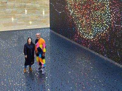 Daniel Boyd and Alexie Glass-Kantor with the work Doan (2024) at Pacific Place in Hong kong. Photo: Pacific Place.