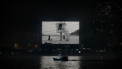 Screening of Sparrow on the Sea on the M+ Facade, 2024. Co-commissioned by M+ and Art Basel, presented by UBS, 2024. © Yang Fudong.