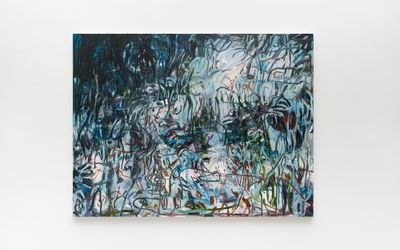 Janaina Tschäpe, Blue thicket (2023). Oil and oil stick on linen. 177.8 x 233.7 cm.