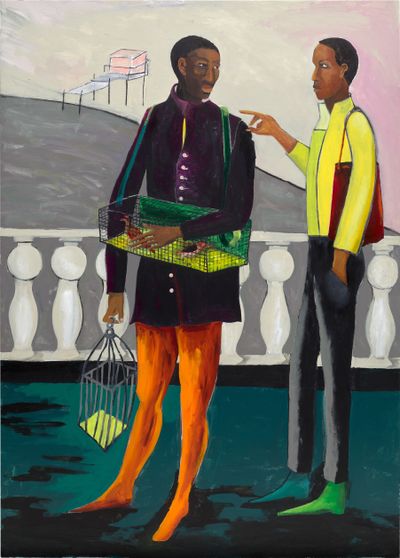 Lubaina Himid, The Bird Seller: Are You Listening (2021).