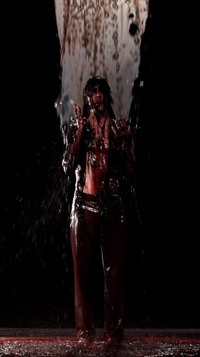 Bill Viola, Inverted Birth (2014). Video/sound installation. Colour High-Definition video projection on screen mounted on wall in dark room. Projected image. 5 x 2.81 m, 8:22 minutes. Performer: Norman Scott.