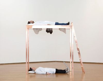 Marina Abramović, Copper Bed for Human Use (2012). Copper, quartz stones. 210 x 200 x 70 cm.