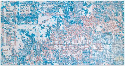 Mark Bradford, When the Hilltop Gets Heavy (2016). Mixed media on canvas. 199.4 x 381 x 5.7 cm